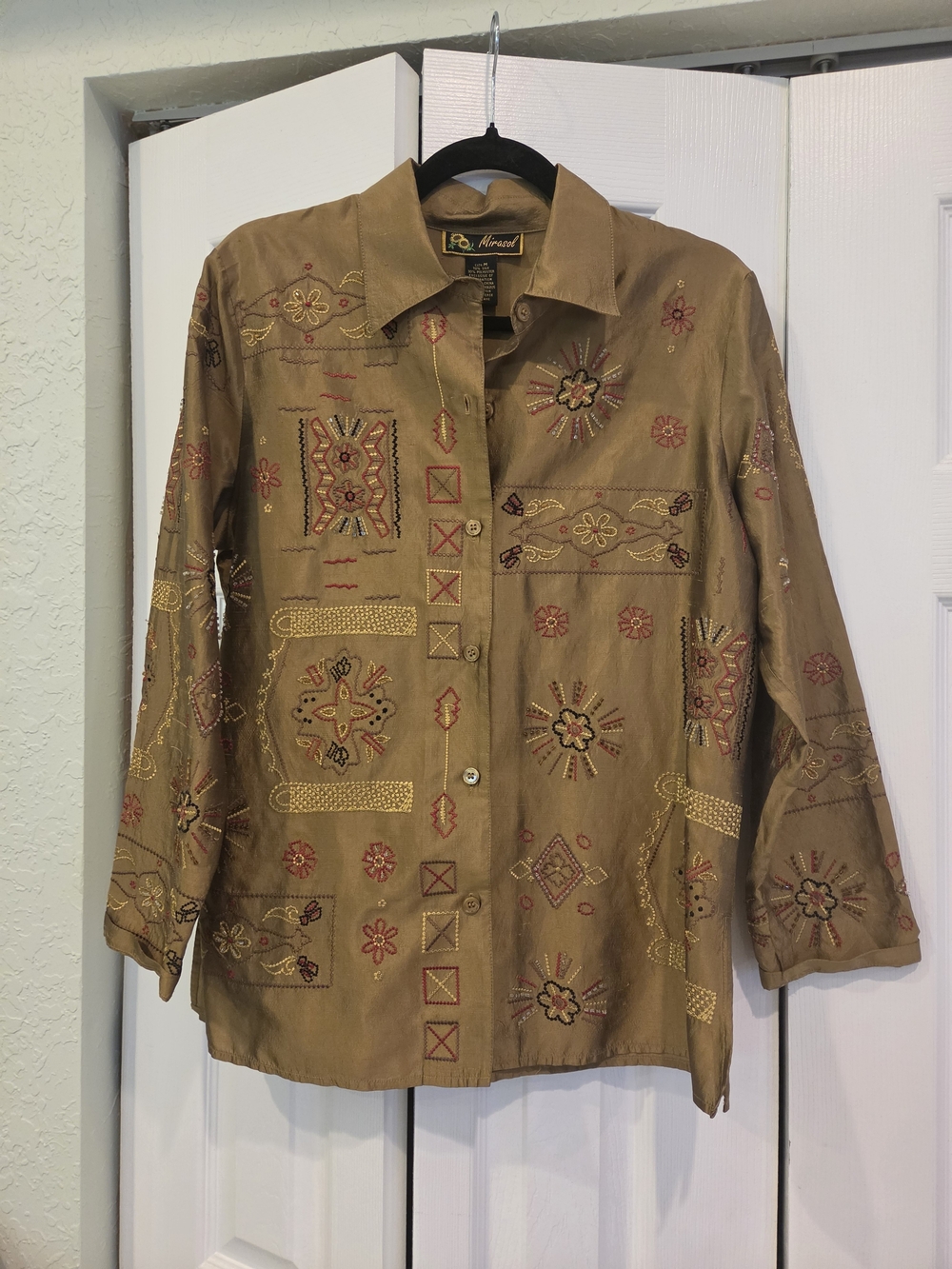 Women’s Silk Embroidered Button-Front Jacket - 70% Silk